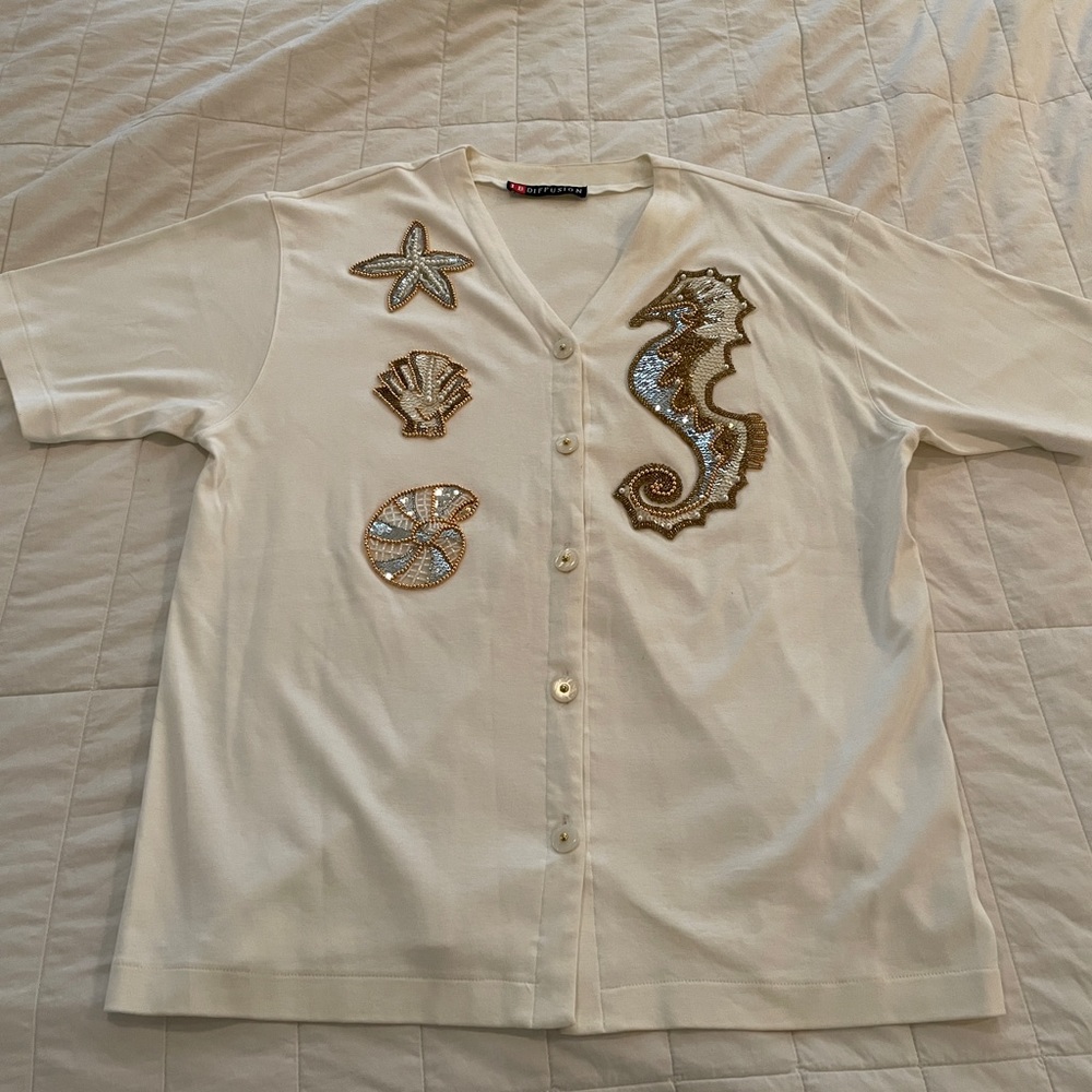 White sequin jacket overlay or can be worn buttoned up as a top